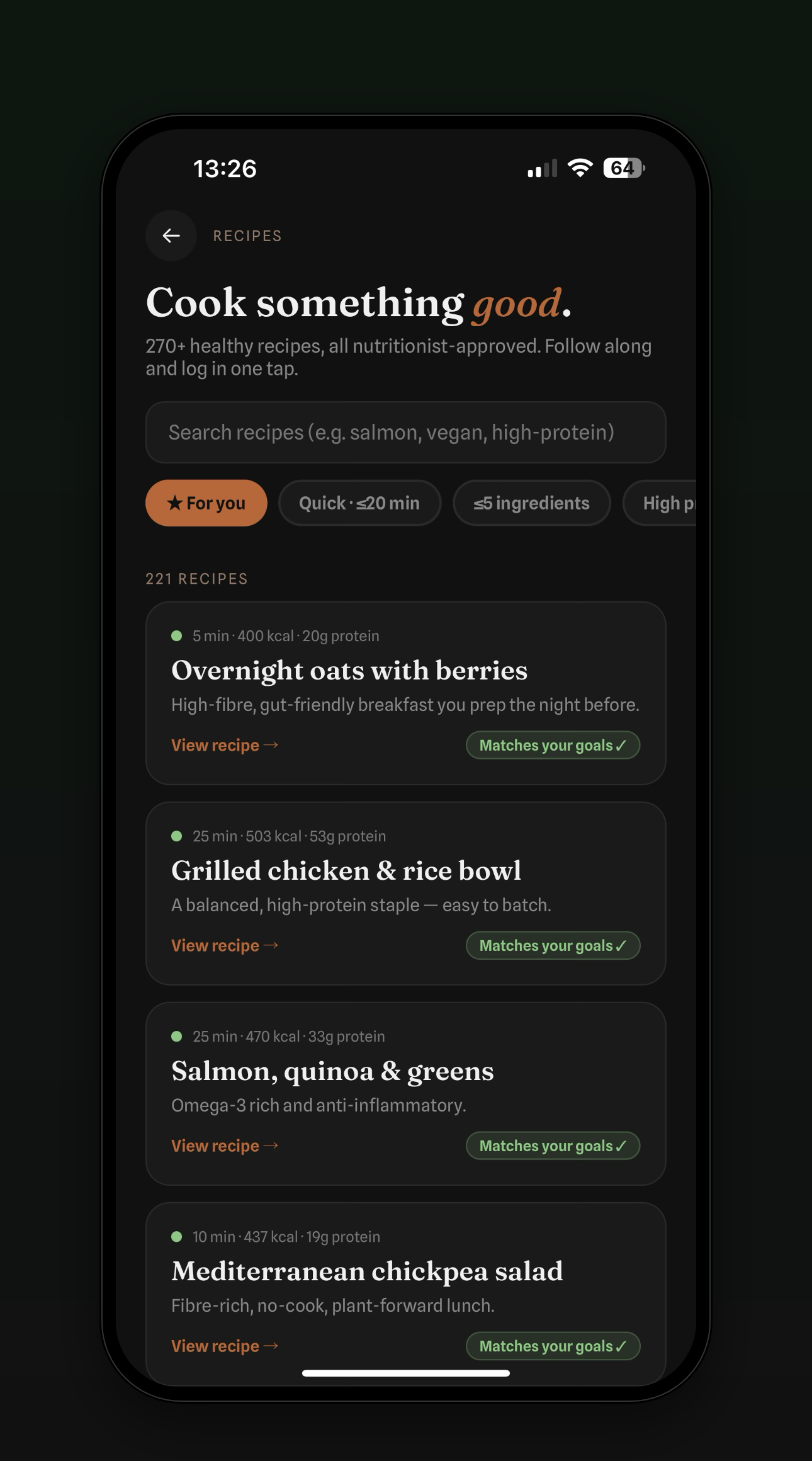 Vive's recipe library